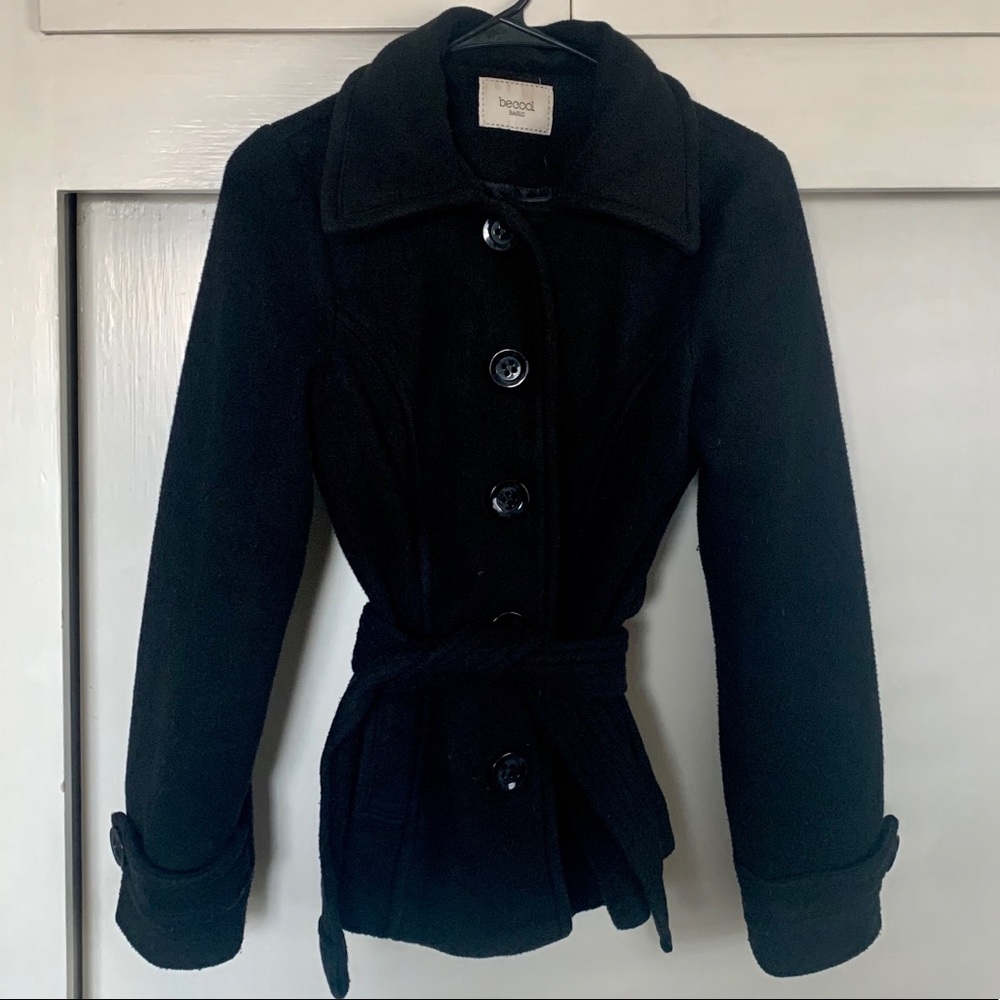 Black Button Down Peacoat with Tie